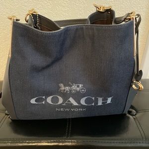 COACH Signature Horse and Carriage Print Denim Leather Dalton Shoulder Bag